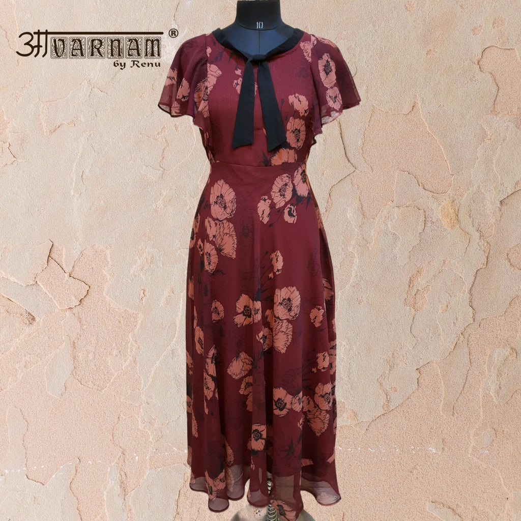 Aavarnam By Renu - Flared Chiffon Maxi Dress - M00010