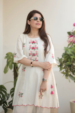 AAVARNAM by RENU – Cotton Embroidered Shirt & Lower Set
