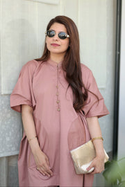 AAVARNAM by RENU – High-Low Cotton Kaftan & Pleated Lower Set