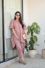 AAVARNAM by RENU – High-Low Cotton Kaftan & Pleated Lower Set