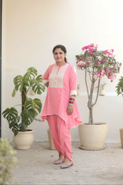 AAVARNAM by RENU - Crochet Detail Mul Cotton Shirt & Dhoti Set