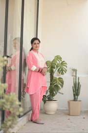 AAVARNAM by RENU - Crochet Detail Mul Cotton Shirt & Dhoti Set
