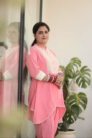 AAVARNAM by RENU - Crochet Detail Mul Cotton Shirt & Dhoti Set