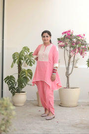 AAVARNAM by RENU - Crochet Detail Mul Cotton Shirt & Dhoti Set