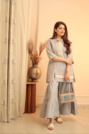 AAVARNAM by RENU - Embroidered Cotton Shirt & Gathered Lower Set