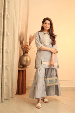 AAVARNAM by RENU - Embroidered Cotton Shirt & Gathered Lower Set