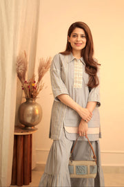 AAVARNAM by RENU - Embroidered Cotton Shirt & Gathered Lower Set