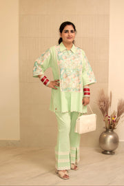 AAVARNAM by RENU - Cotton Shirt With Crochet Detail & Lower Set