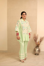 AAVARNAM by RENU - Cotton Shirt With Crochet Detail & Lower Set