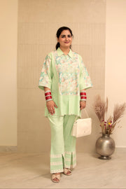 AAVARNAM by RENU - Cotton Shirt With Crochet Detail & Lower Set