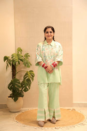 AAVARNAM by RENU - Cotton Shirt With Crochet Detail & Lower Set