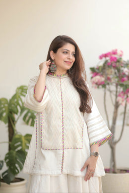 AAVARNAM by RENU - Cotton Self Weave Shirt & Umbrella Palazzo Set