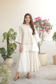 AAVARNAM by RENU - Cotton Self Weave Shirt & Umbrella Palazzo Set