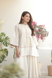 AAVARNAM by RENU - Cotton Self Weave Shirt & Umbrella Palazzo Set