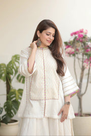 AAVARNAM by RENU - Cotton Self Weave Shirt & Umbrella Palazzo Set