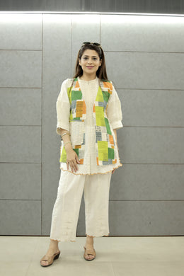AAVARNAM by RENU - Embroidered Cotton Shirt Set with Jacket