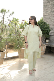 AAVARNAM by RENU - Cotton Kaftan Shirt & Pleated Pants - Boho Chic Set