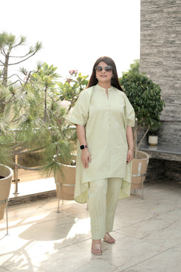 AAVARNAM by RENU - Cotton Kaftan Shirt & Pleated Pants - Boho Chic Set