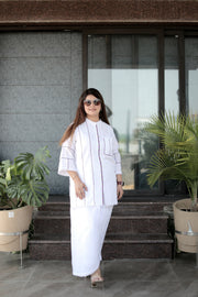 AAVARNAM by RENU - Cotton Shirt and Layered Drape & Pants Set