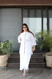 AAVARNAM by RENU - Cotton Shirt and Layered Drape & Pants Set