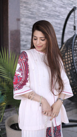 AAVARNAM by RENU - Embroidered Cotton Shirt & Pleated Lower Set