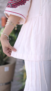 AAVARNAM by RENU - Embroidered Cotton Shirt & Pleated Lower Set