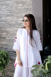 AAVARNAM by RENU - Cotton Crochet Shirt & Flared Lower Set