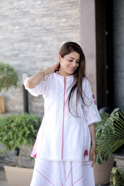 AAVARNAM by RENU - Cotton Crochet Shirt & Flared Lower Set