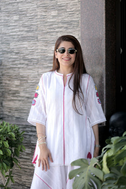 AAVARNAM by RENU - Cotton Crochet Shirt & Flared Lower Set