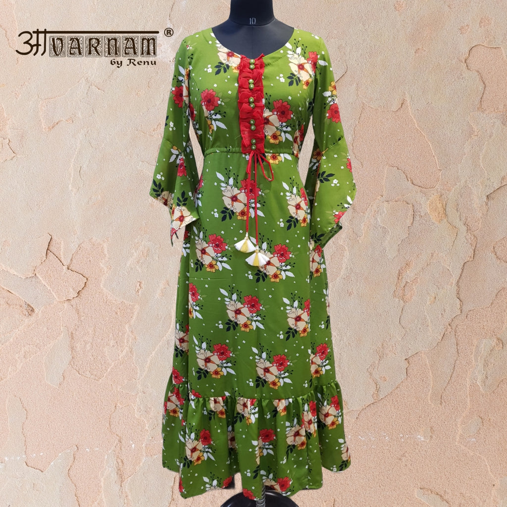 Aavarnam By Renu - Gathered Flared Crepe Maxi Dress  - M00001
